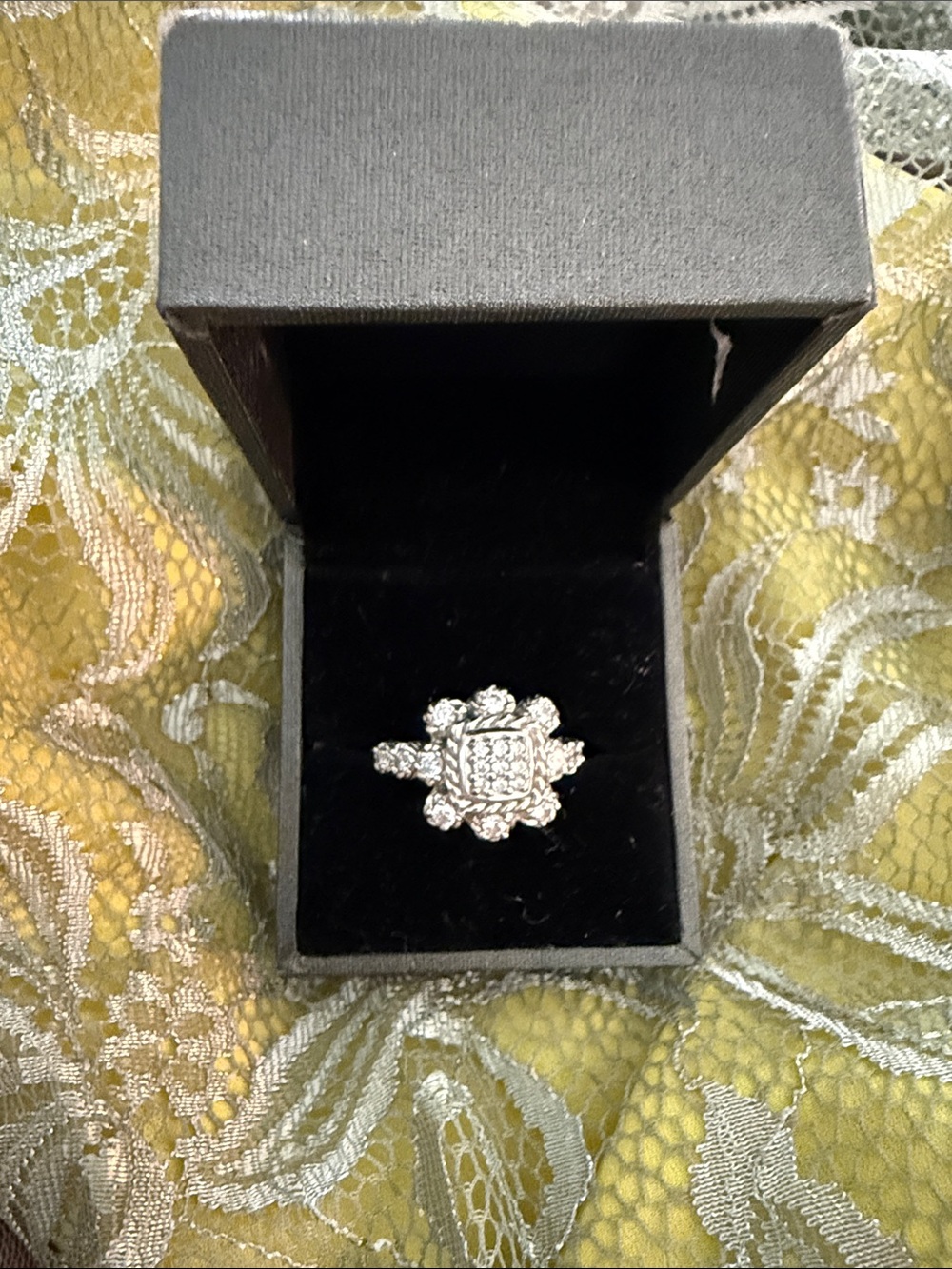Judith Ripka Silver Floral Halo Ring with Pave Stones - Women Jewelry